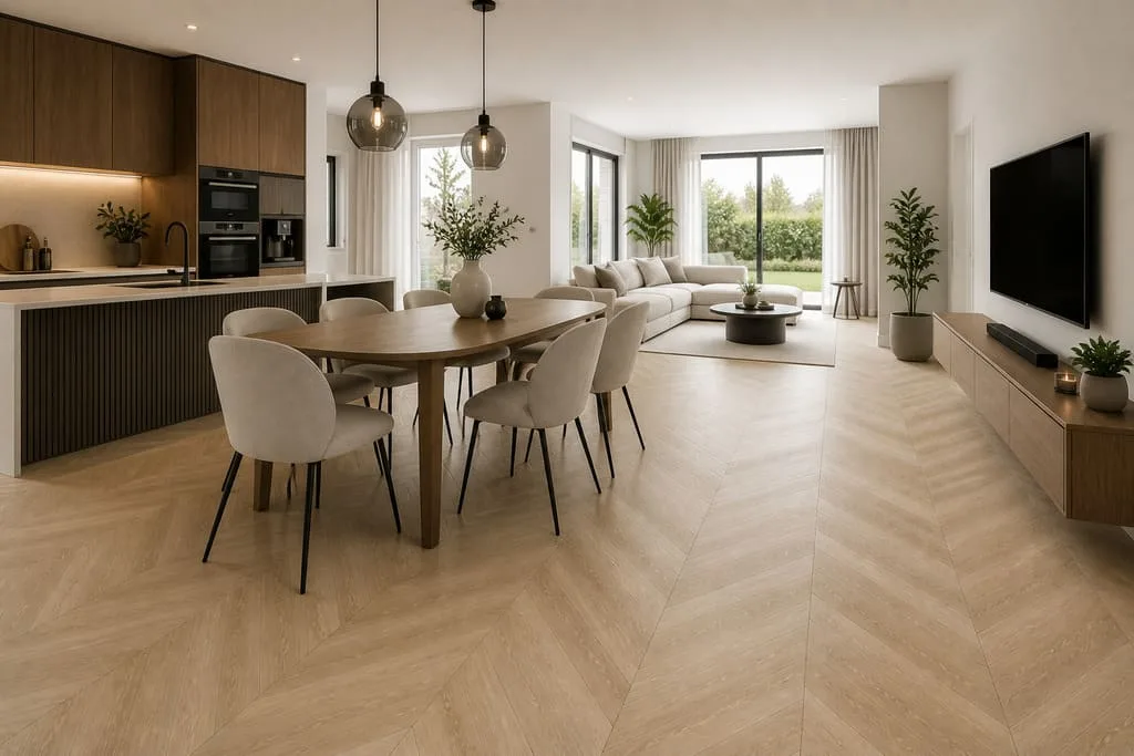 PVC hongaarse punt vloer in een moderne woonkamer